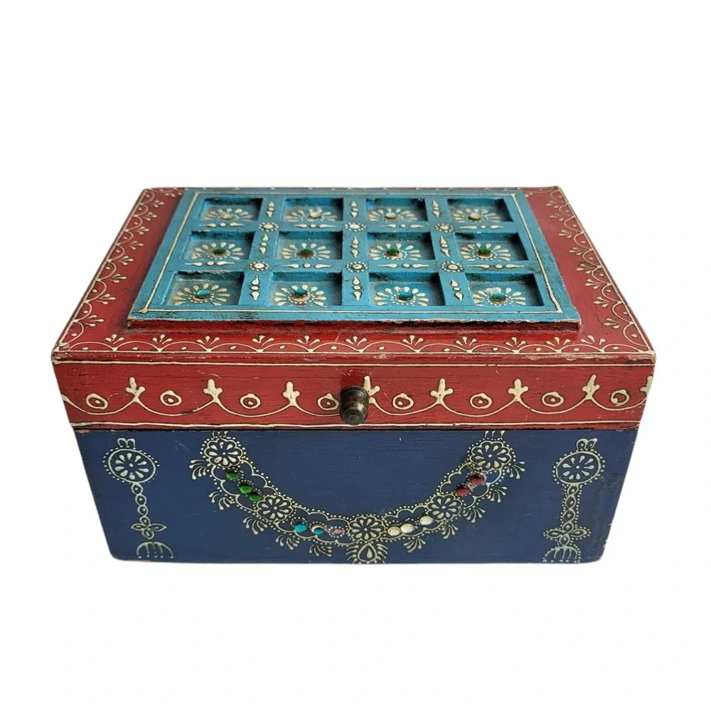 Embellished Bohemian Keepsake Jewelry Wooden Lidded Storage Box India‎ 4